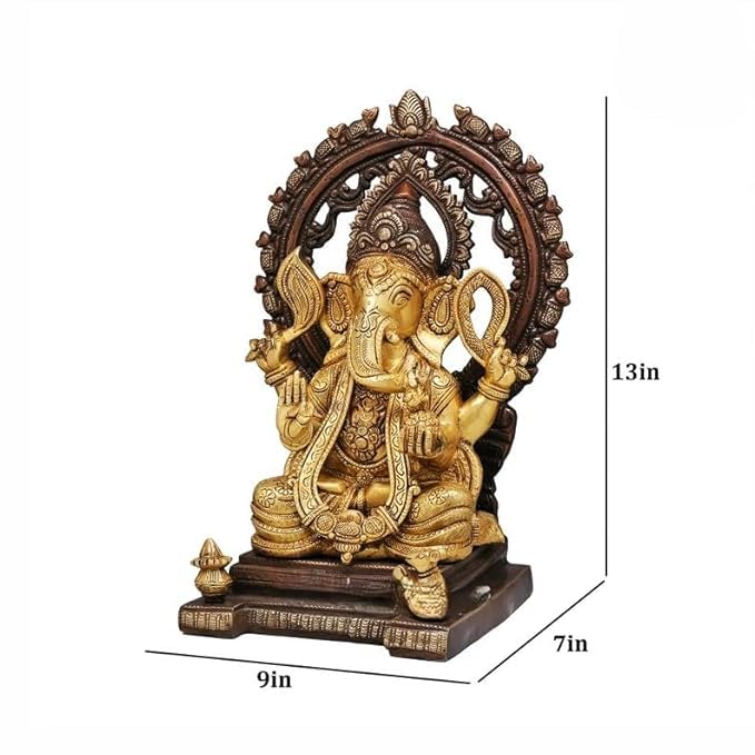 Shivaji Arts Brass Ganesha Statue Large 33 CM, Large Ganesh for Home, Ganesh for Temple, Brass Ganesh Statue, Hindu God Statue, House Warming Gift | Remover of Obstacles | Ganapati | Siddhivinayak