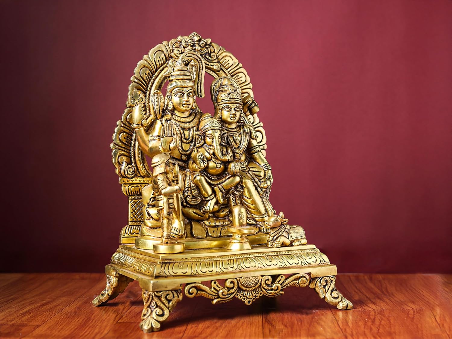 Shivaji Arts Brass Shiv Parivar Statue - 12 Inch | Lord Shiva with Parvati, Ganesh, Kartikeya, Nandi and Shivling | Hindu Family Deity | Shiva Family Statue | Pack of 1 | Housewarming Gift.