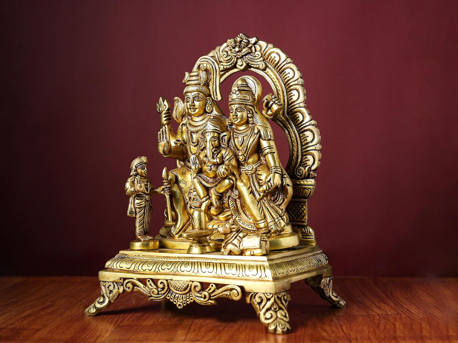 Shivaji Arts Brass Shiv Parivar Statue - 12 Inch | Lord Shiva with Parvati, Ganesh, Kartikeya, Nandi and Shivling | Hindu Family Deity | Shiva Family Statue | Pack of 1 | Housewarming Gift.