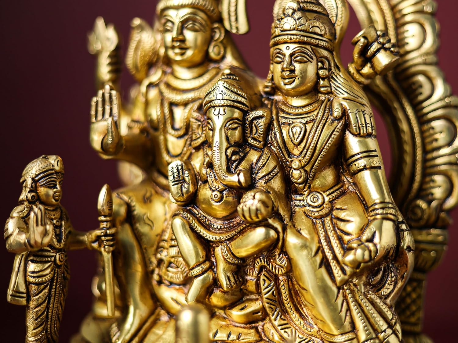 Shivaji Arts Brass Shiv Parivar Statue - 12 Inch | Lord Shiva with Parvati, Ganesh, Kartikeya, Nandi and Shivling | Hindu Family Deity | Shiva Family Statue | Pack of 1 | Housewarming Gift.