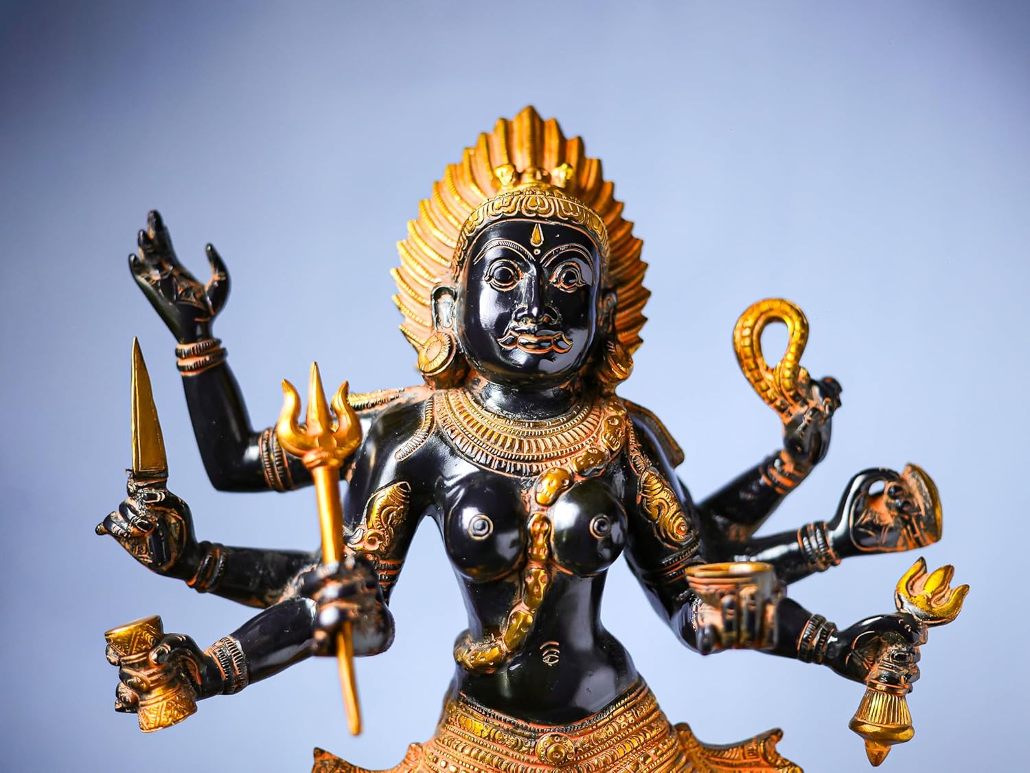 Shivaji Arts Kali Statue - 59 CM Pure Brass Antique Black and Gold Finish Ma Kali Idol, Goddess of Destruction, Power & Creation