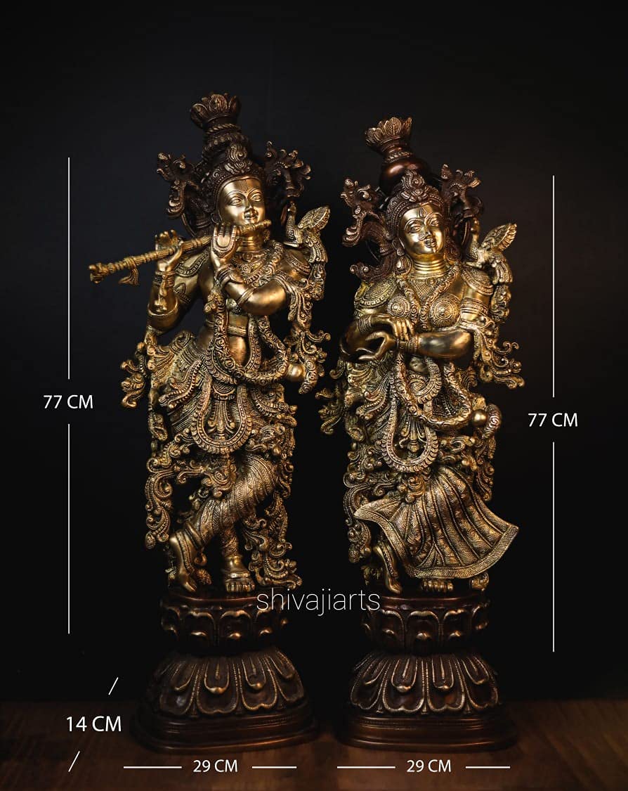 Radha Krishna Statue Brass Double Tone Work 75CM Big Large Size Pack of 2