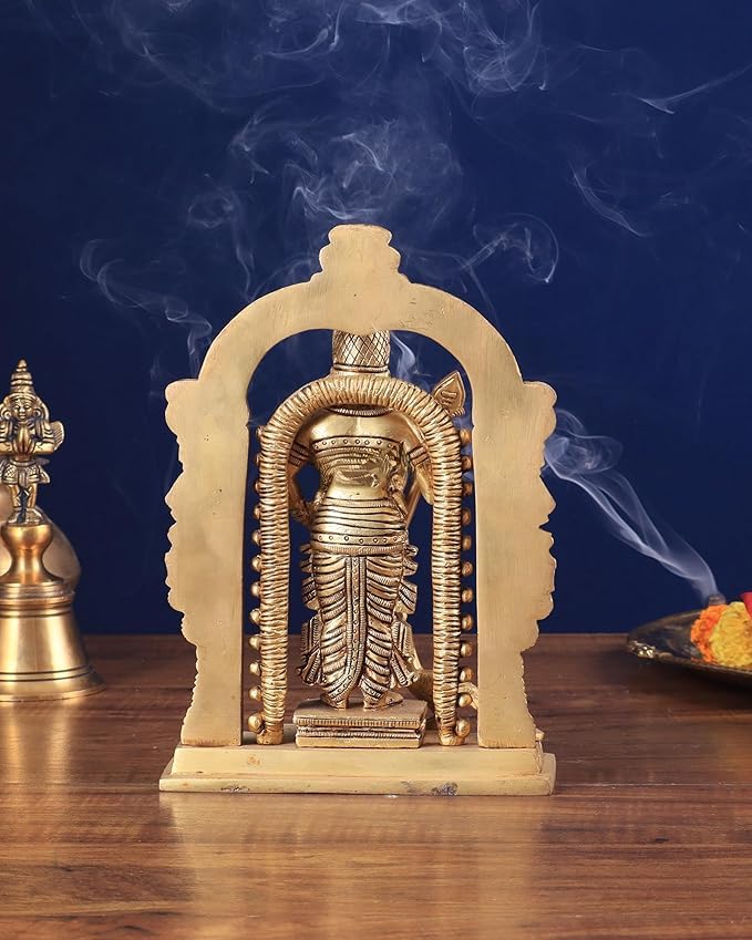 Shivaji Arts Brass Lord Murugan Statue - 23 cm Golden Finish Kartikeya Idol, Lord Muruga Subramanya Murti, God of War Sculpture