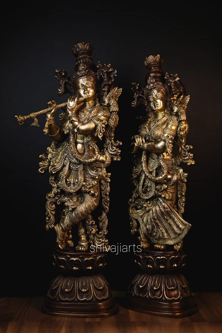 Radha Krishna Statue Brass Double Tone Work 75CM Big Large Size Pack of 2