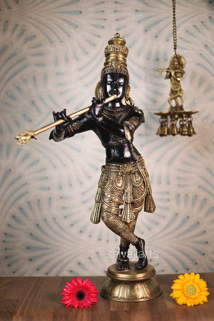 Lord Krishna Brass Statue – 60 CM Large Idol for Home Temple & Yoga Studio Decor