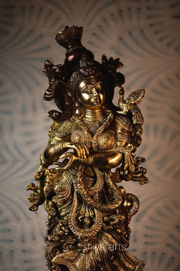 Radha Krishna Statue Brass Double Tone Work 75CM Big Large Size Pack of 2