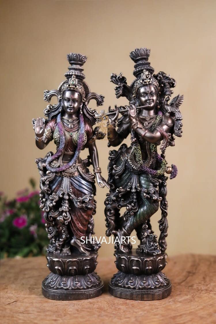 Radha Krishna Statue Bonded Bronze 15 Inch