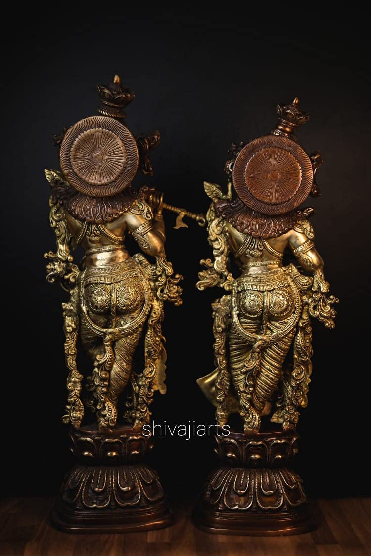 Radha Krishna Statue Brass Double Tone Work 75CM Big Large Size Pack of 2