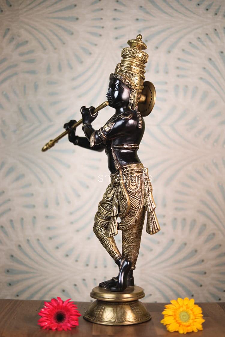 Lord Krishna Brass Statue – 60 CM Large Idol for Home Temple & Yoga Studio Decor