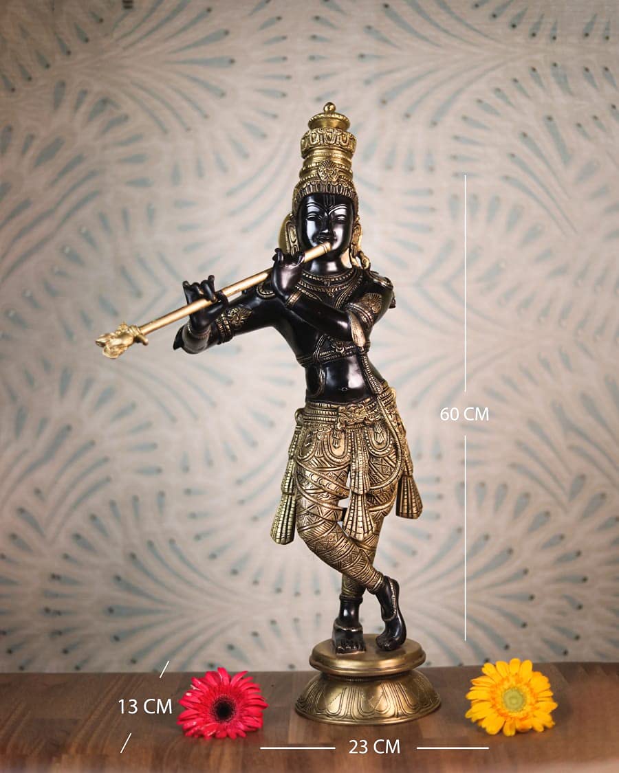 Lord Krishna Brass Statue – 60 CM Large Idol for Home Temple & Yoga Studio Decor