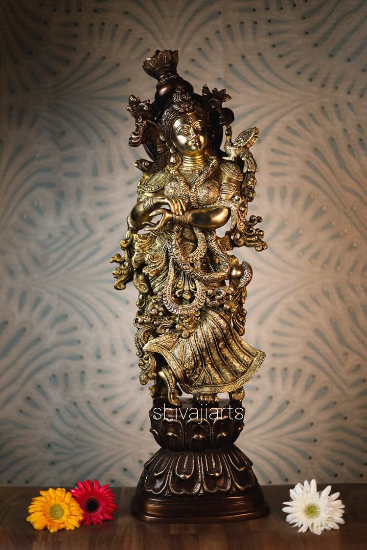 Radha Krishna Statue Brass Double Tone Work 75CM Big Large Size Pack of 2