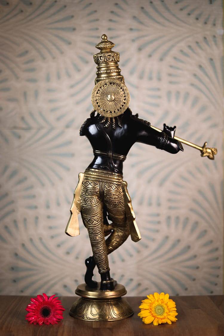 Lord Krishna Brass Statue – 60 CM Large Idol for Home Temple & Yoga Studio Decor