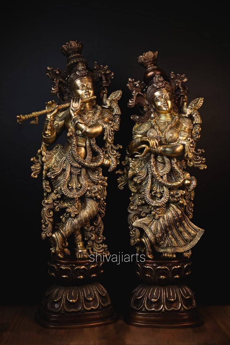 Radha Krishna Statue Brass Double Tone Work 75CM Big Large Size Pack of 2