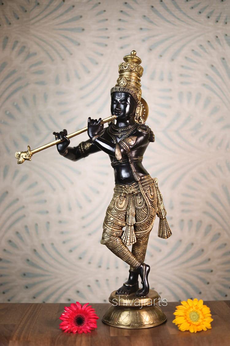 Lord Krishna Brass Statue – 60 CM Large Idol for Home Temple & Yoga Studio Decor