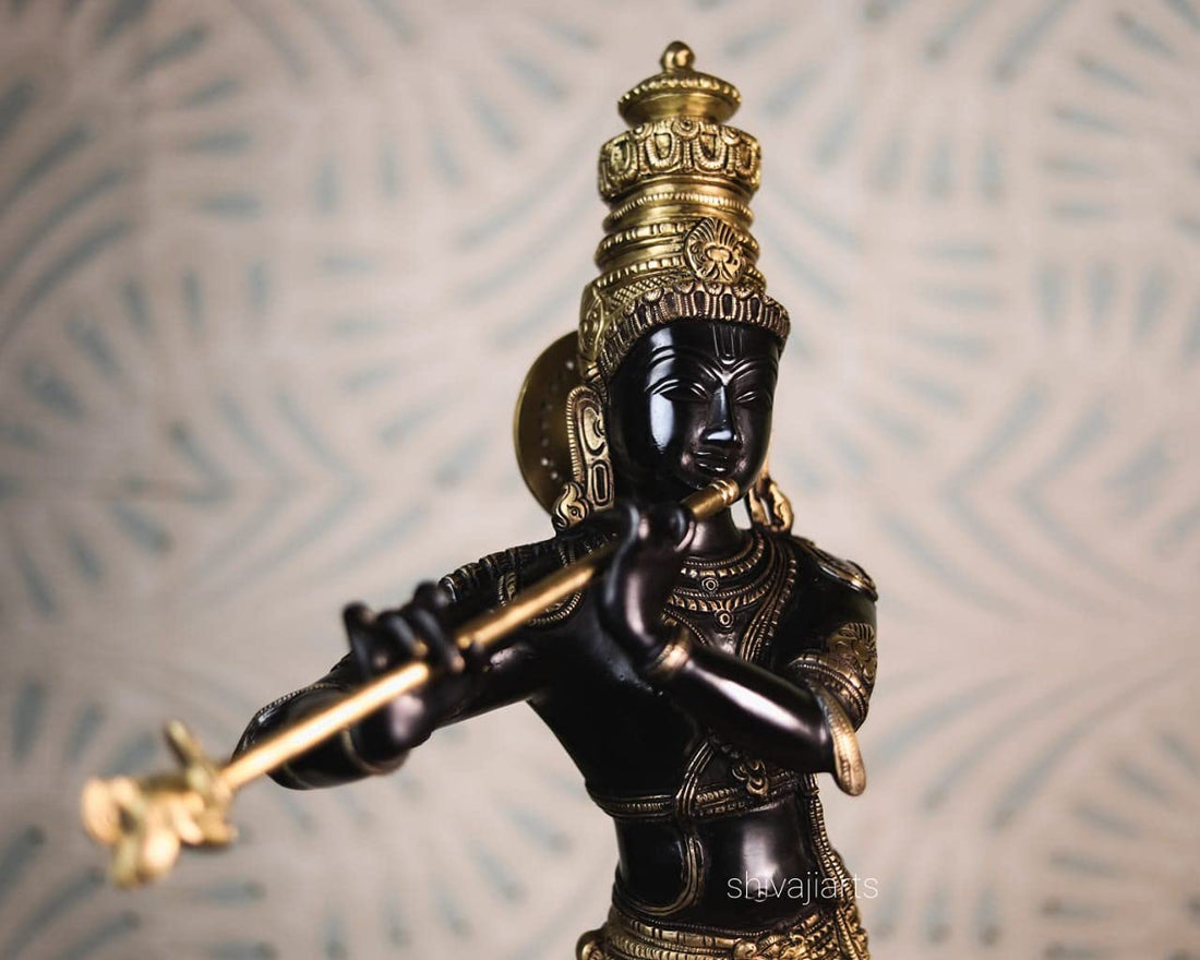 Lord Krishna Brass Statue – 60 CM Large Idol for Home Temple & Yoga Studio Decor
