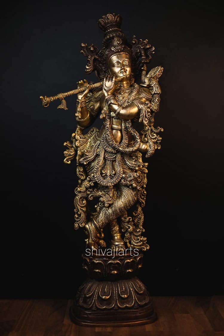 Radha Krishna Statue Brass Double Tone Work 75CM Big Large Size Pack of 2