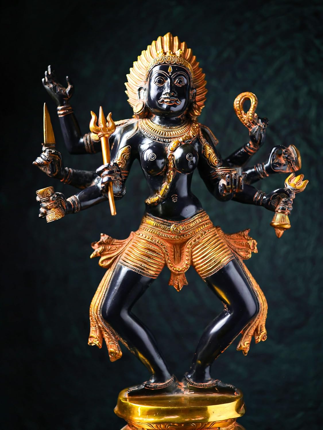 Shivaji Arts Kali Statue - 59 CM Pure Brass Antique Black and Gold Finish Ma Kali Idol, Goddess of Destruction, Power & Creation
