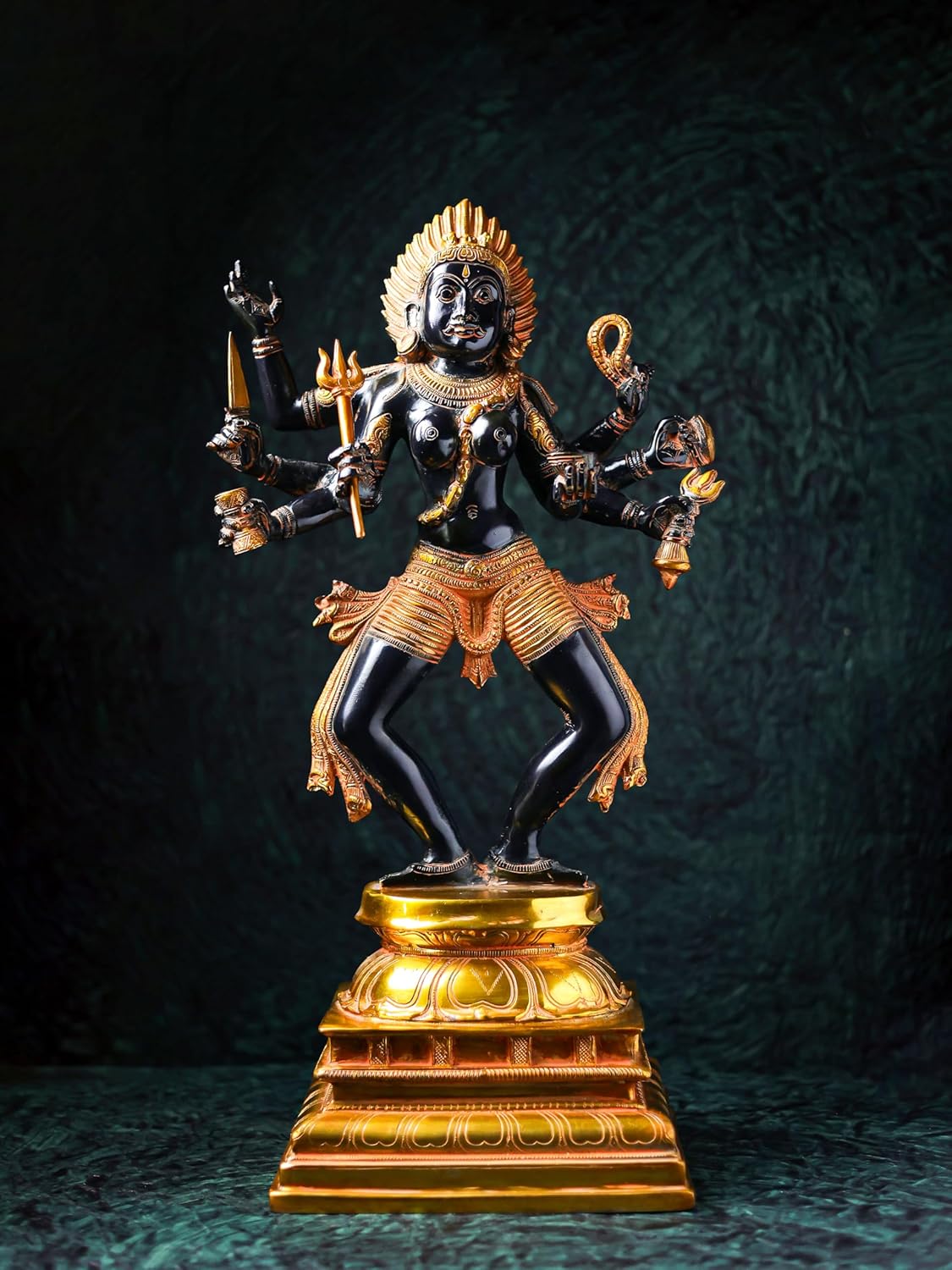 Shivaji Arts Kali Statue - 59 CM Pure Brass Antique Black and Gold Finish Ma Kali Idol, Goddess of Destruction, Power & Creation