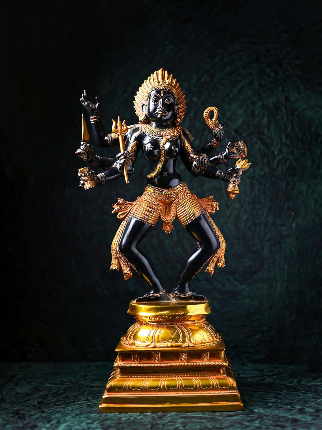 Shivaji Arts Kali Statue - 59 CM Pure Brass Antique Black and Gold Finish Ma Kali Idol, Goddess of Destruction, Power & Creation