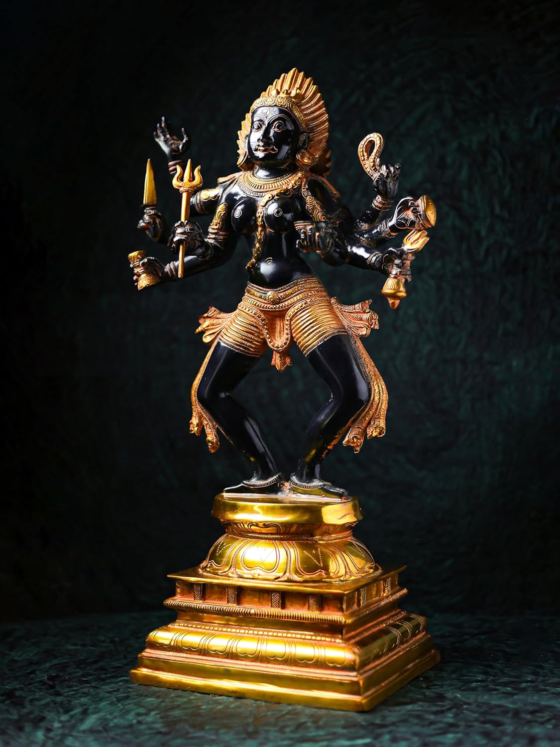 Shivaji Arts Kali Statue - 59 CM Pure Brass Antique Black and Gold Finish Ma Kali Idol, Goddess of Destruction, Power & Creation