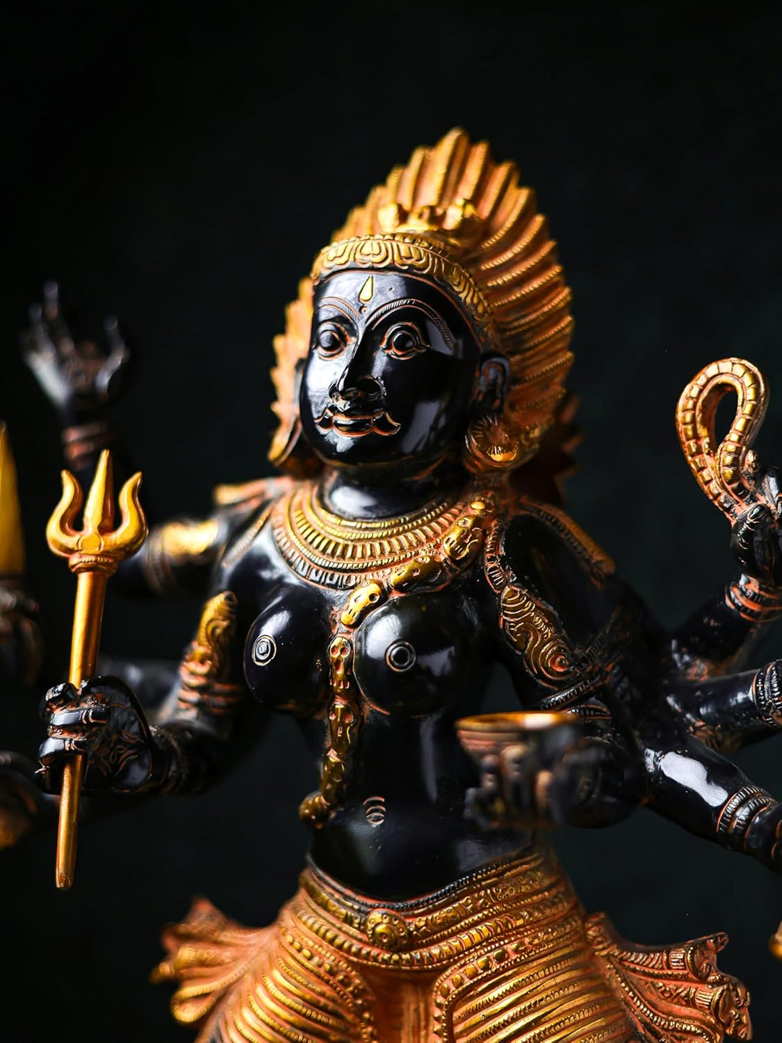 Shivaji Arts Kali Statue - 59 CM Pure Brass Antique Black and Gold Finish Ma Kali Idol, Goddess of Destruction, Power & Creation