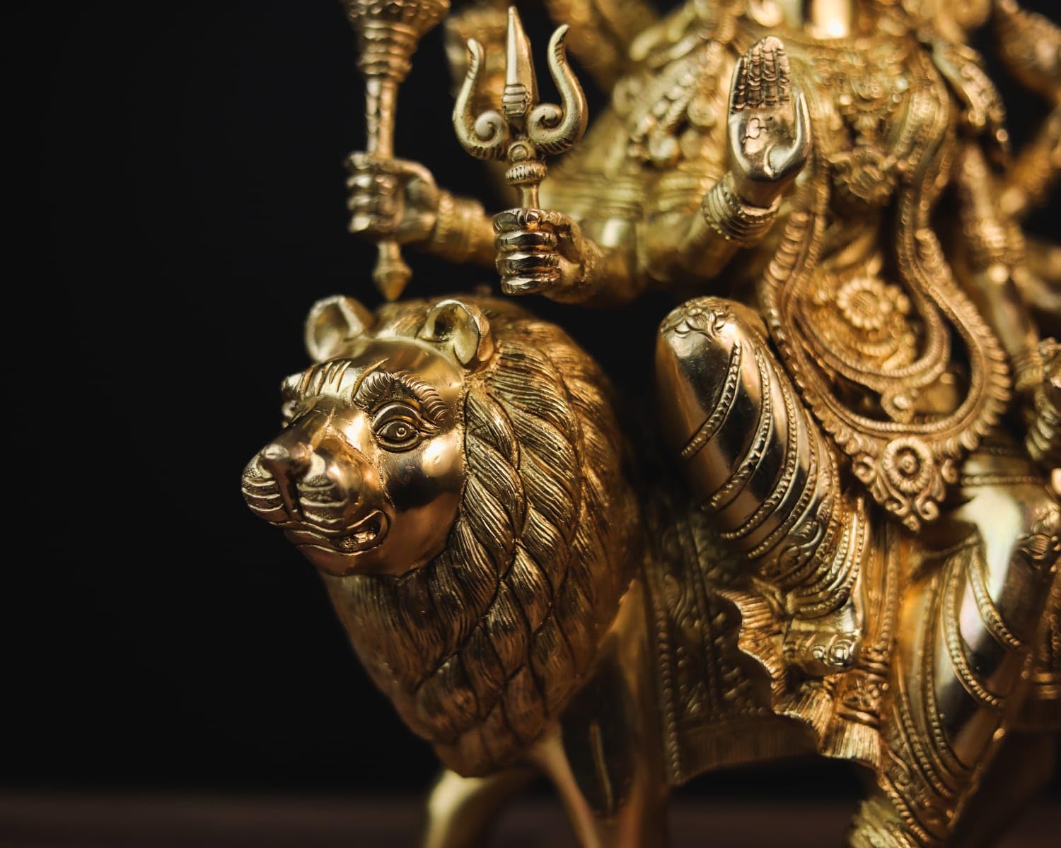 Shivaji Arts Durga Statue in Brass, 15" Inch Big Large Brass Durga Idol, Hindu Goddess Sherawali MATA Murti for Navratri Puja, Ambe Maa Durga Sitting on Lion