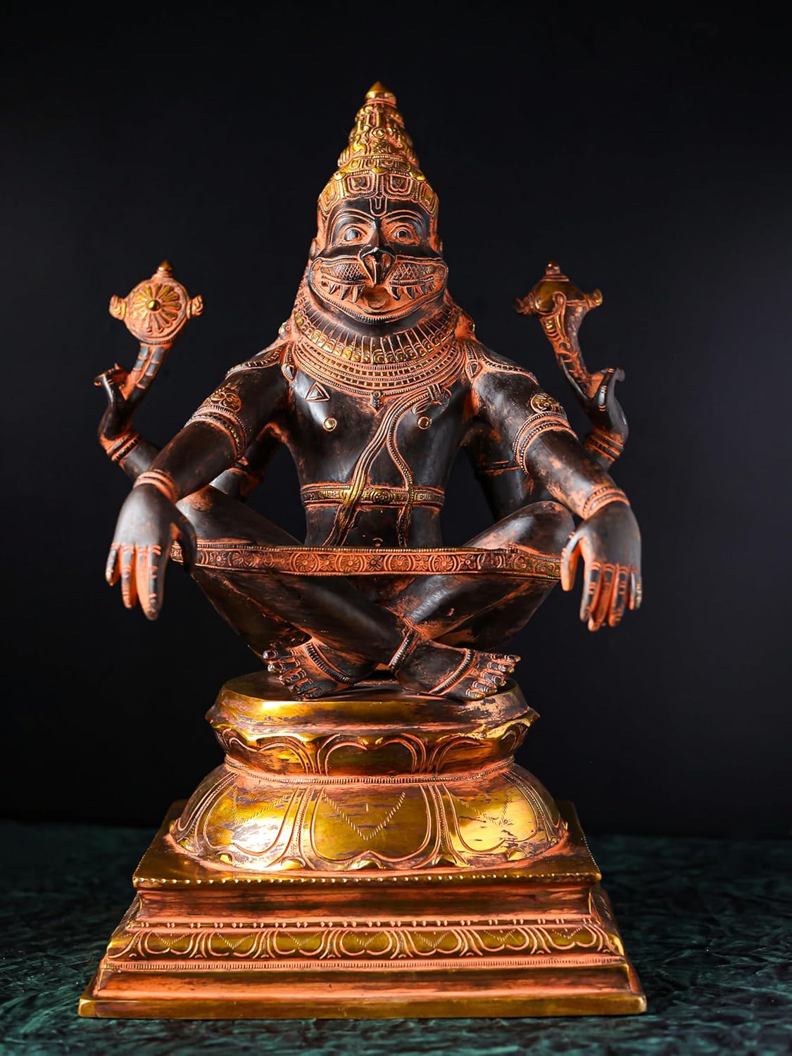 Shivaji Arts Yogi Narasimha Statue, 19.8 Inch, Antique Brass Vishnu Narayan Avatar, God of Moksha, Goddess of Wealth, Narasimha Bhagwan, Narsimha | Yogi Narasimha for Home Altar Decor.