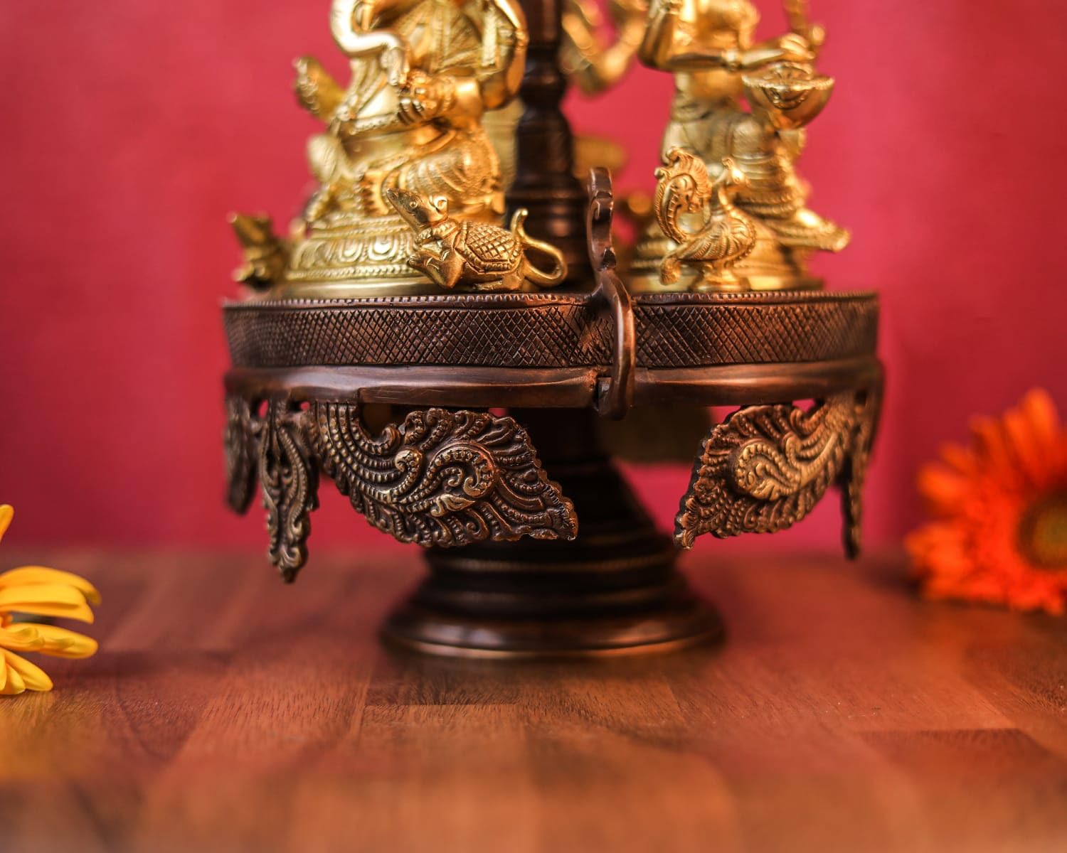 Brass Lakshmi Ganesha Saraswati Statue on Revolving Base, Revolving Laxmi Ganesh Saraswati Idol, Religious Home Decor, House Warming Gift