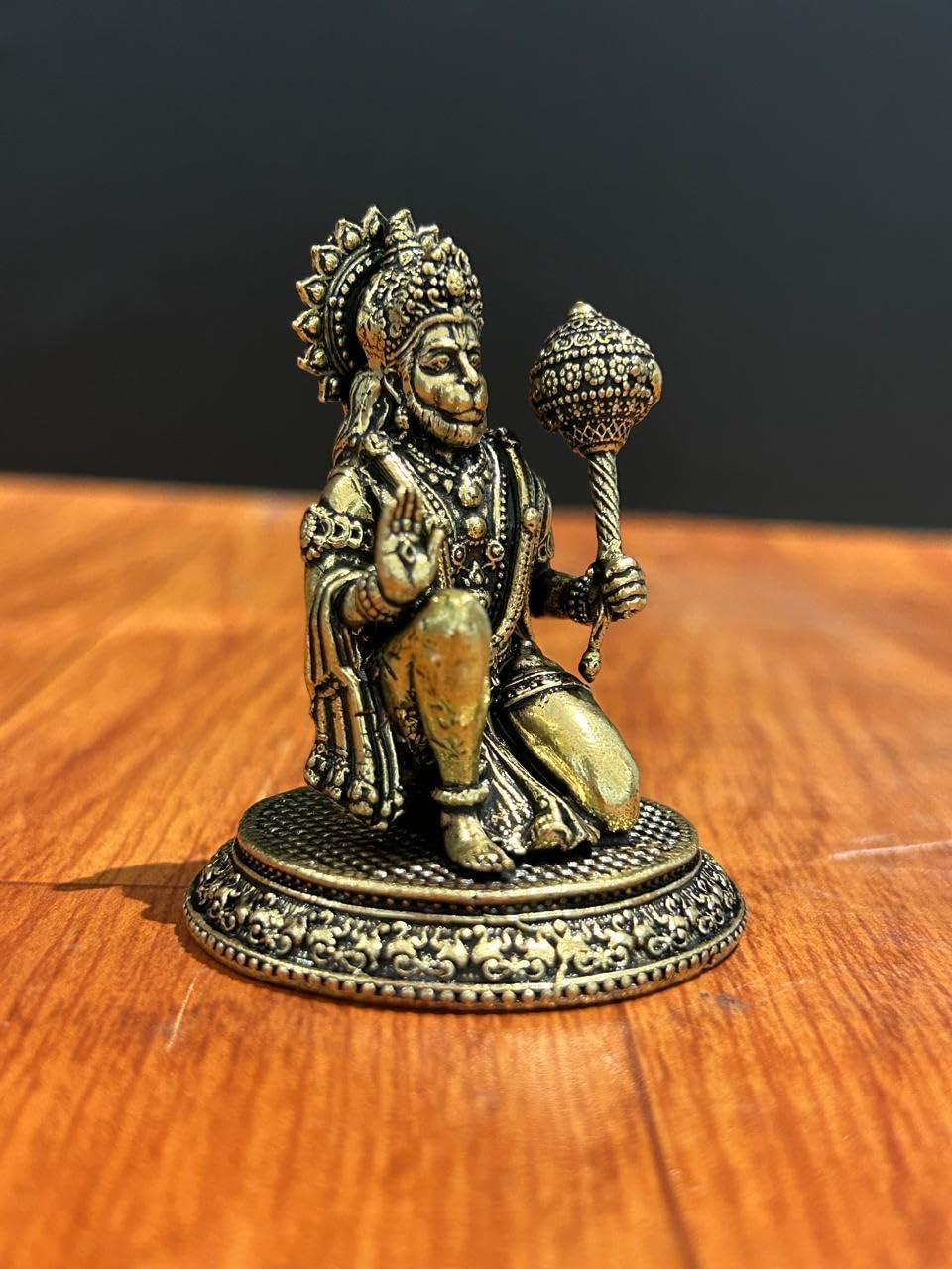 Premium Brass Sitting Hanuman Statue – 6 CM Intricately Crafted Blessing Bajrangbali Idol for Strength & Protection Monkey God Statue with Mace | Home Decor | Housewarming Gift | Car Dashboard Item