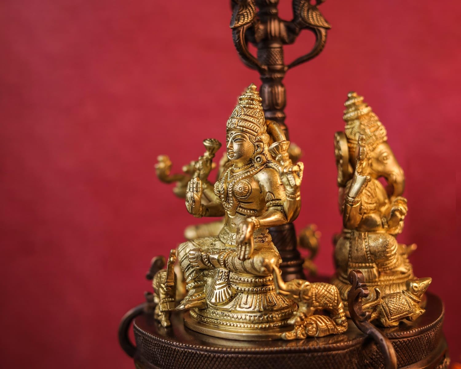 Brass Lakshmi Ganesha Saraswati Statue on Revolving Base, Revolving Laxmi Ganesh Saraswati Idol, Religious Home Decor, House Warming Gift