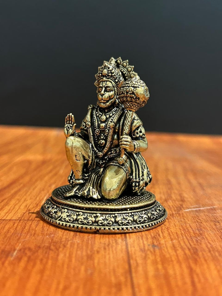 Premium Brass Sitting Hanuman Statue – 6 CM Intricately Crafted Blessing Bajrangbali Idol for Strength & Protection Monkey God Statue with Mace | Home Decor | Housewarming Gift | Car Dashboard Item