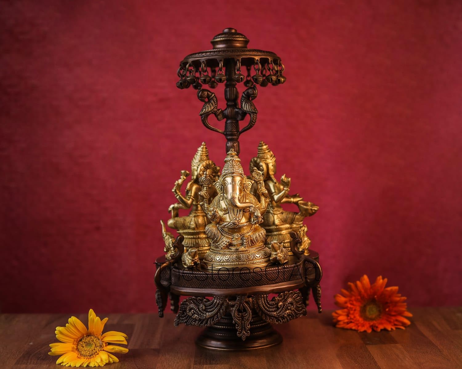 Brass Lakshmi Ganesha Saraswati Statue on Revolving Base, Revolving Laxmi Ganesh Saraswati Idol, Religious Home Decor, House Warming Gift