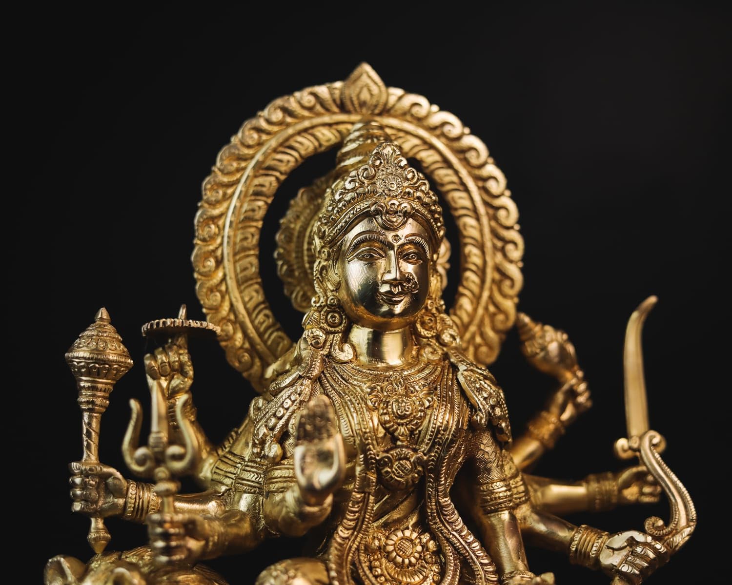 Shivaji Arts Durga Statue in Brass, 15" Inch Big Large Brass Durga Idol, Hindu Goddess Sherawali MATA Murti for Navratri Puja, Ambe Maa Durga Sitting on Lion