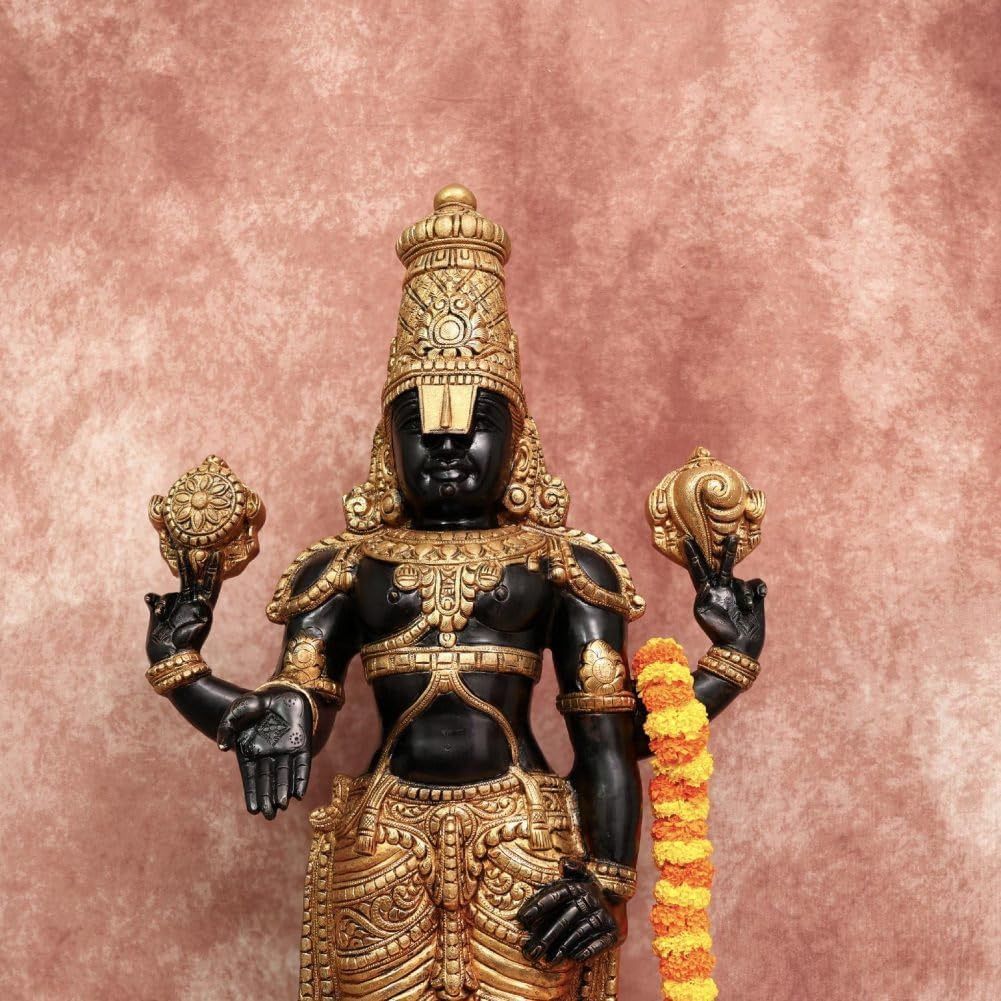 Brass Tirupati Balaji, 101.6 cm Big Large Black Golden Finish Brass Shree Venkateswara Statue for Home and Altar and Pooja Room Decor