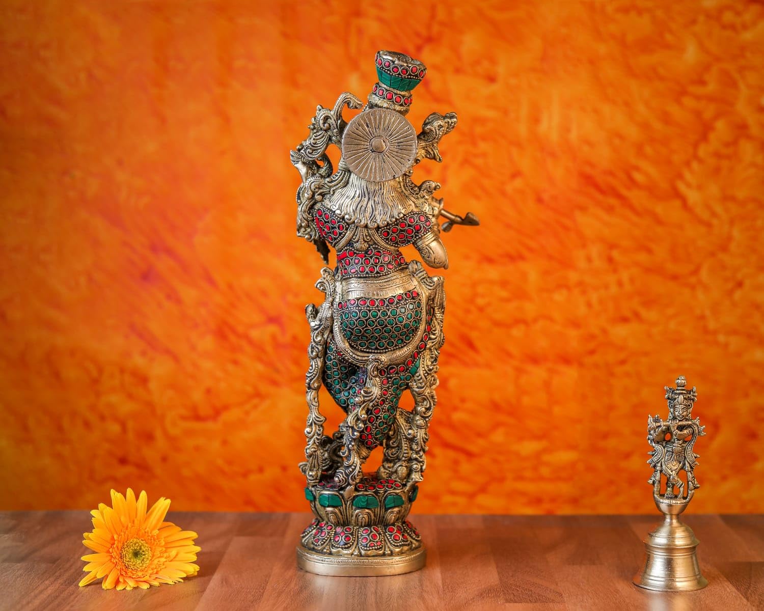 Radha Krishna Statue, 36 cm Brass Radha Krishna Murti with Stone Work, Goddess Radha Idol, Lord Krishna Idol, Hindu Divine Couple, Radha-Krishna Figure