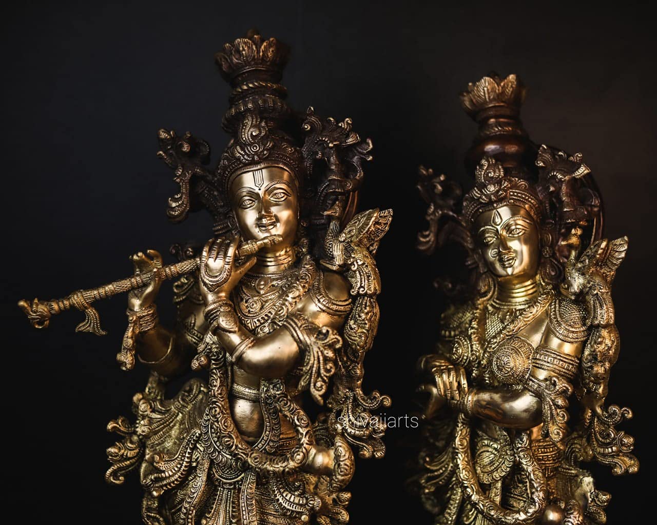 Radha Krishna Statue Brass Double Tone Work 75CM Big Large Size Pack of 2
