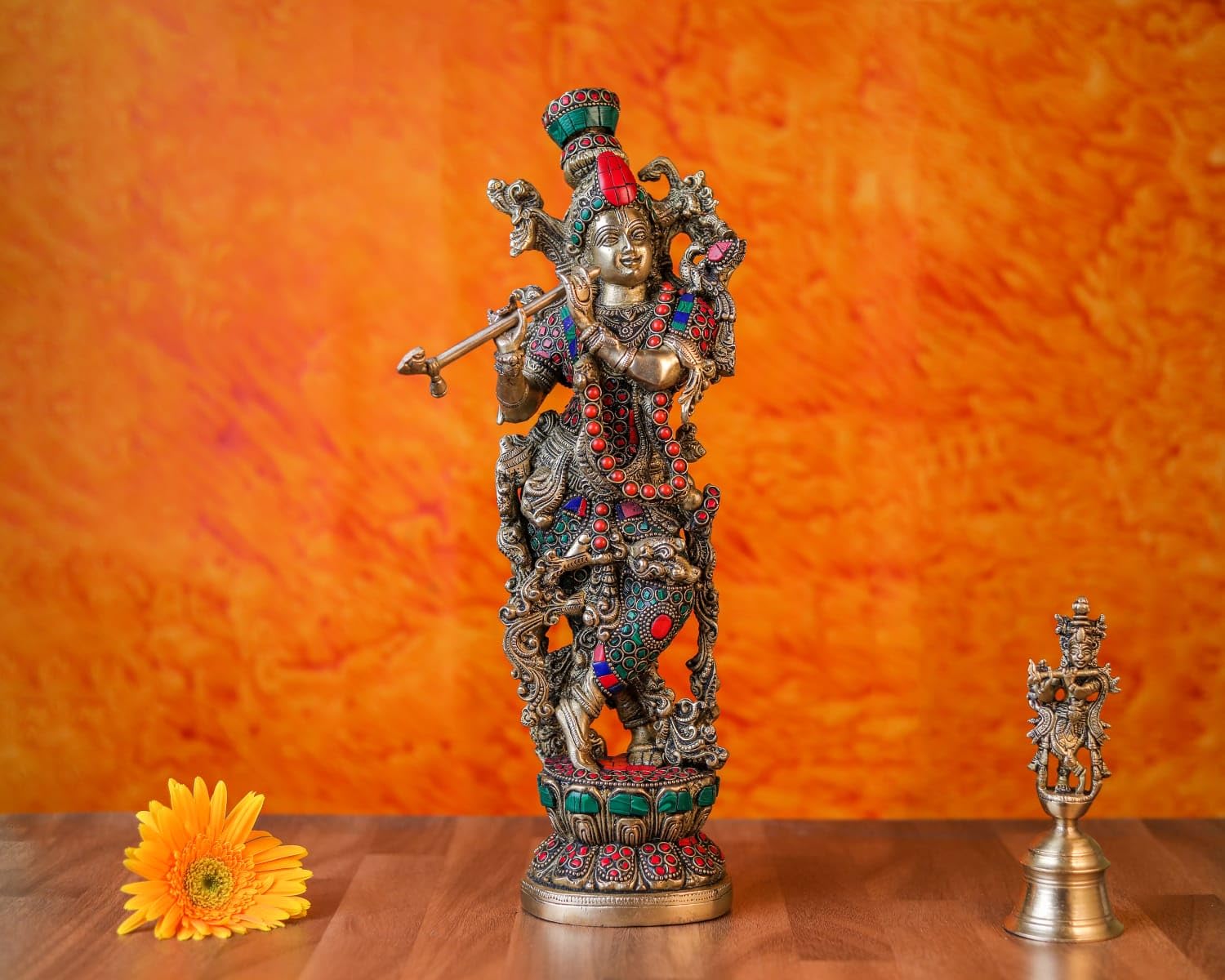 Radha Krishna Statue, 36 cm Brass Radha Krishna Murti with Stone Work, Goddess Radha Idol, Lord Krishna Idol, Hindu Divine Couple, Radha-Krishna Figure