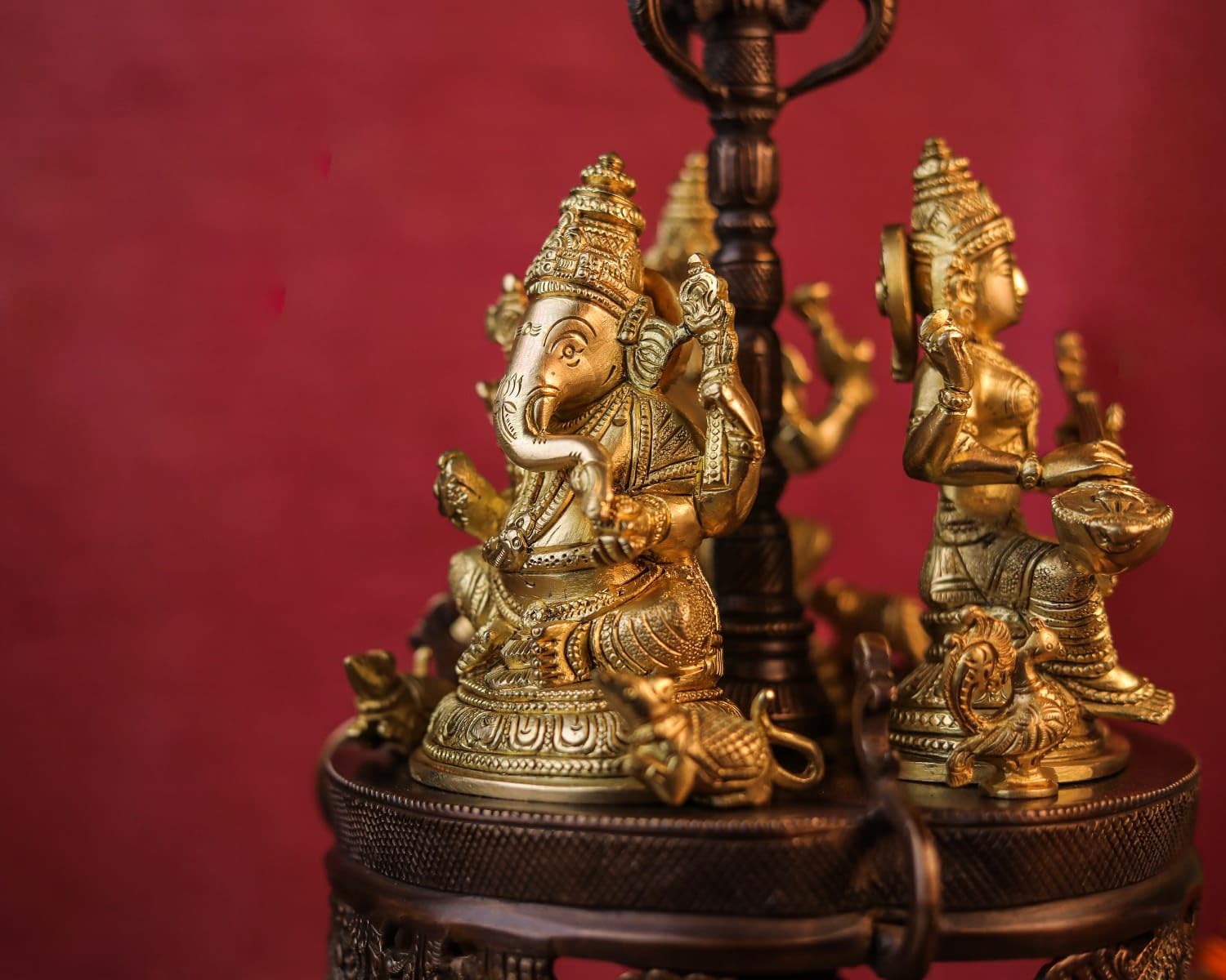 Brass Lakshmi Ganesha Saraswati Statue on Revolving Base, Revolving Laxmi Ganesh Saraswati Idol, Religious Home Decor, House Warming Gift