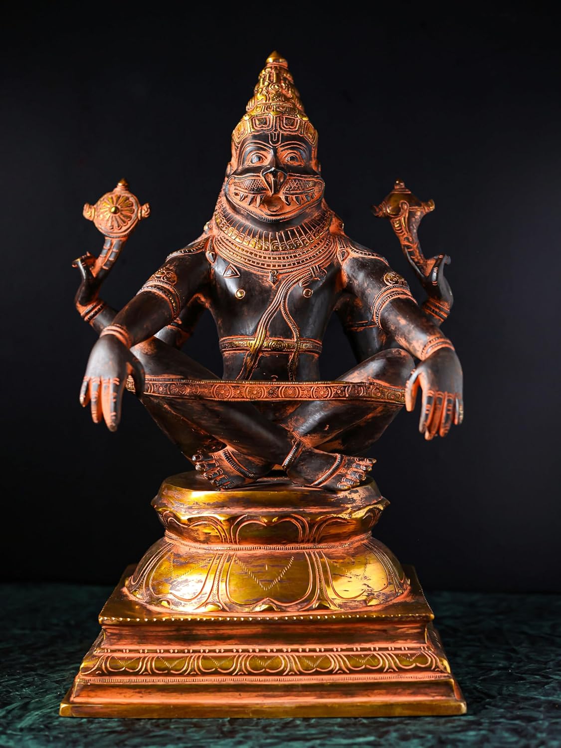 Shivaji Arts Yogi Narasimha Statue, 19.8 Inch, Antique Brass Vishnu Narayan Avatar, God of Moksha, Goddess of Wealth, Narasimha Bhagwan, Narsimha | Yogi Narasimha for Home Altar Decor.