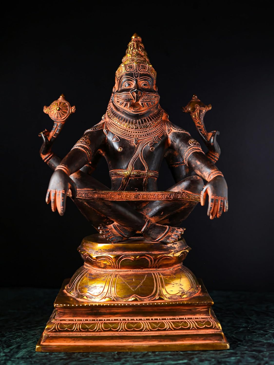 Shivaji Arts Yogi Narasimha Statue, 19.8 Inch, Antique Brass Vishnu Narayan Avatar, God of Moksha, Goddess of Wealth, Narasimha Bhagwan, Narsimha | Yogi Narasimha for Home Altar Decor.