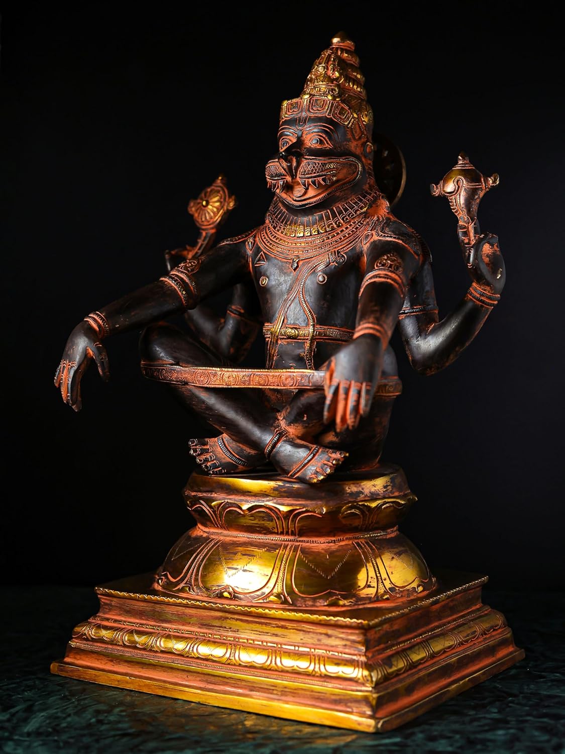 Shivaji Arts Yogi Narasimha Statue, 19.8 Inch, Antique Brass Vishnu Narayan Avatar, God of Moksha, Goddess of Wealth, Narasimha Bhagwan, Narsimha | Yogi Narasimha for Home Altar Decor.
