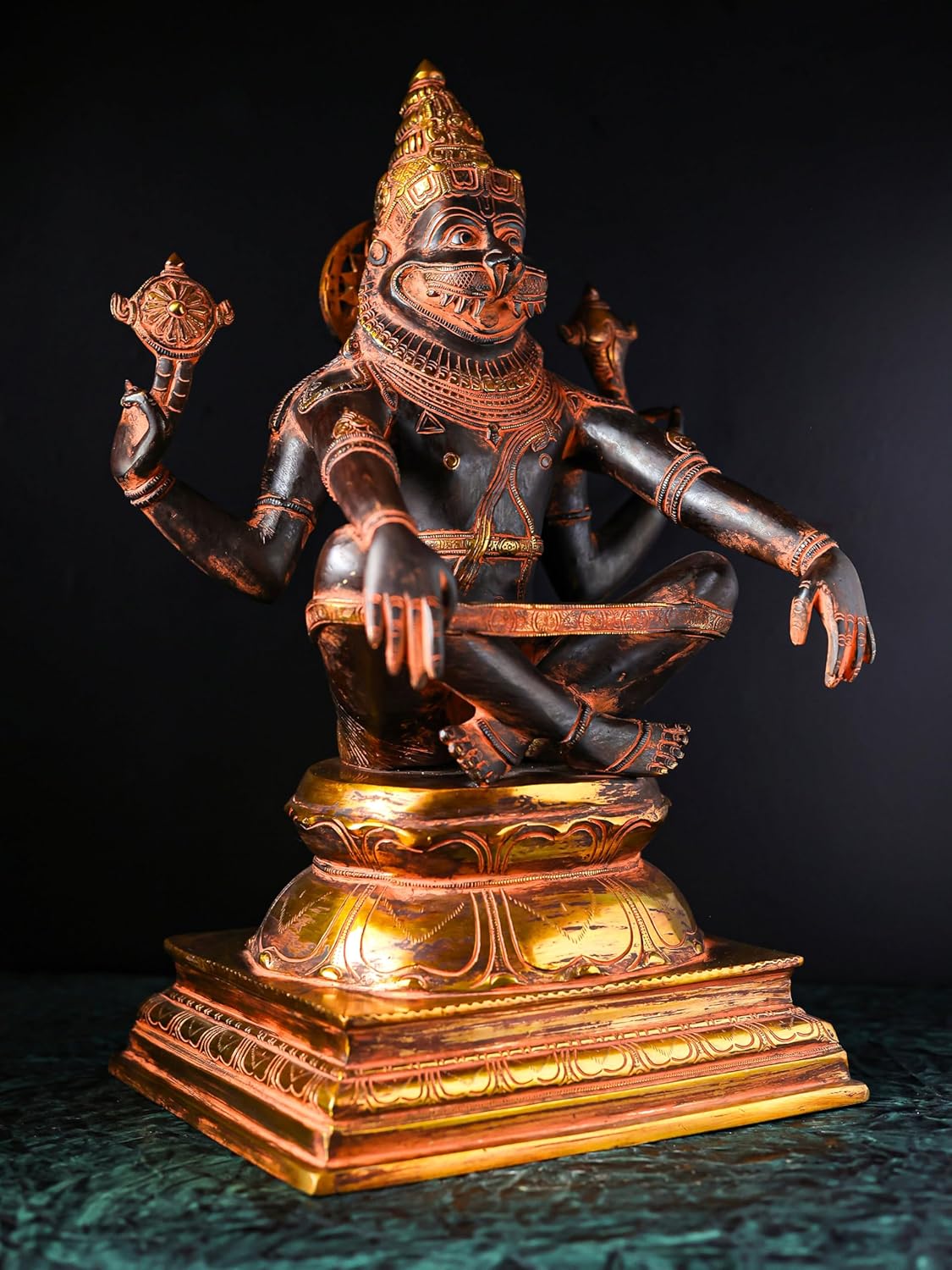 Shivaji Arts Yogi Narasimha Statue, 19.8 Inch, Antique Brass Vishnu Narayan Avatar, God of Moksha, Goddess of Wealth, Narasimha Bhagwan, Narsimha | Yogi Narasimha for Home Altar Decor.