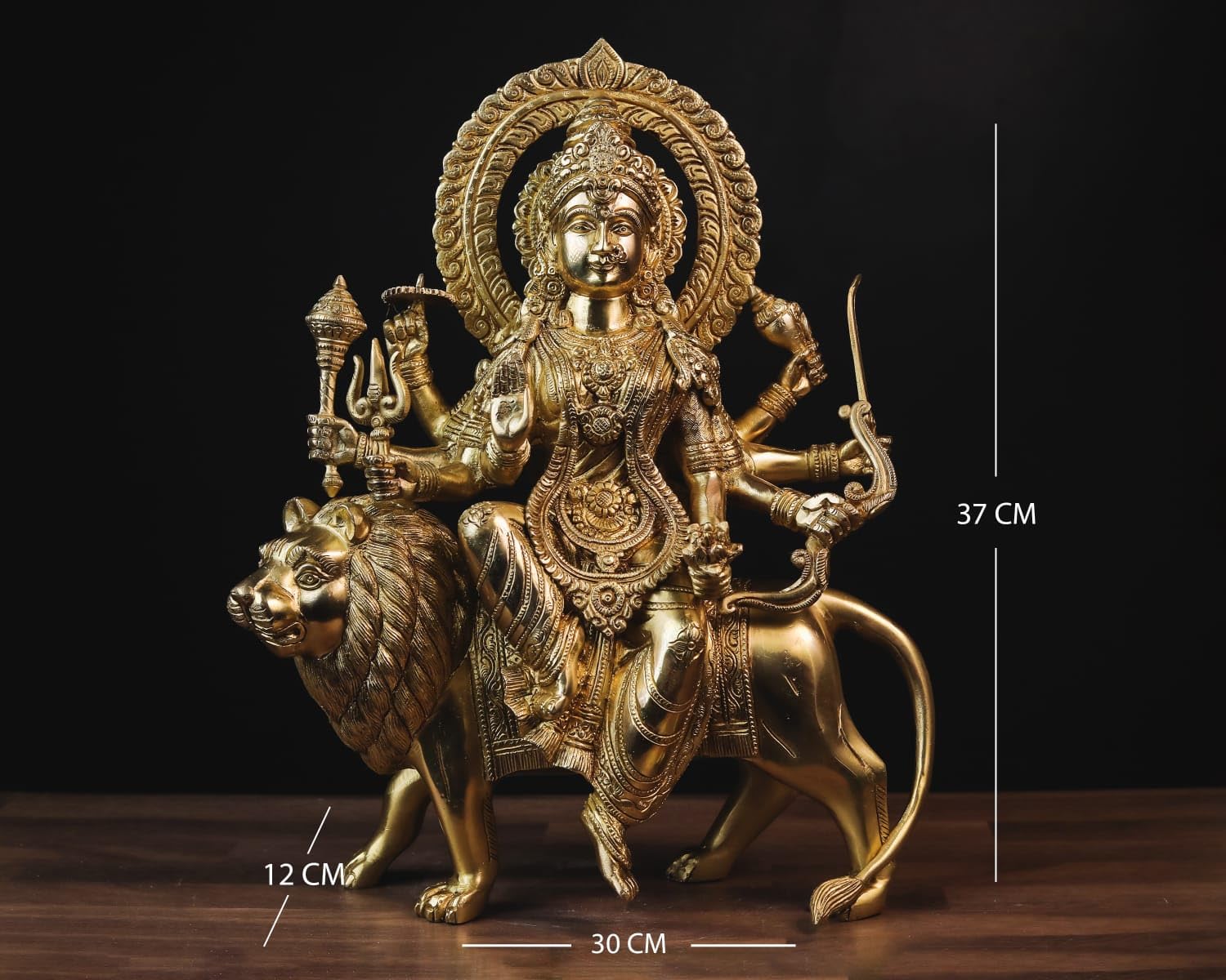 Shivaji Arts Durga Statue in Brass, 15" Inch Big Large Brass Durga Idol, Hindu Goddess Sherawali MATA Murti for Navratri Puja, Ambe Maa Durga Sitting on Lion