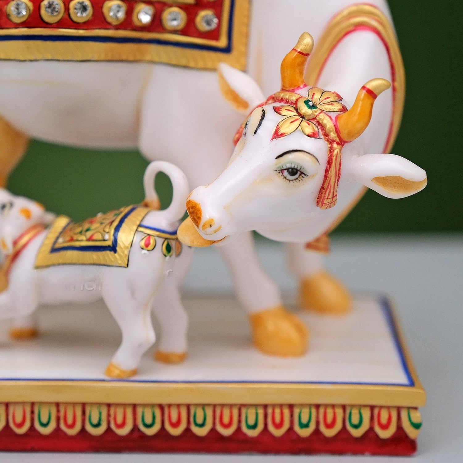 Shivaji Arts Kamadhenu Cow Calf Statue in Marble, 15 cm Marble Kamdhenu Cow and Calf Idol, Holy Cow of Wishes & Desires, House Warming Gift
