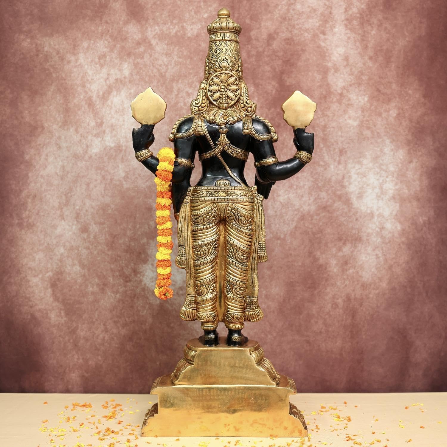 Brass Tirupati Balaji, 101.6 cm Big Large Black Golden Finish Brass Shree Venkateswara Statue for Home and Altar and Pooja Room Decor