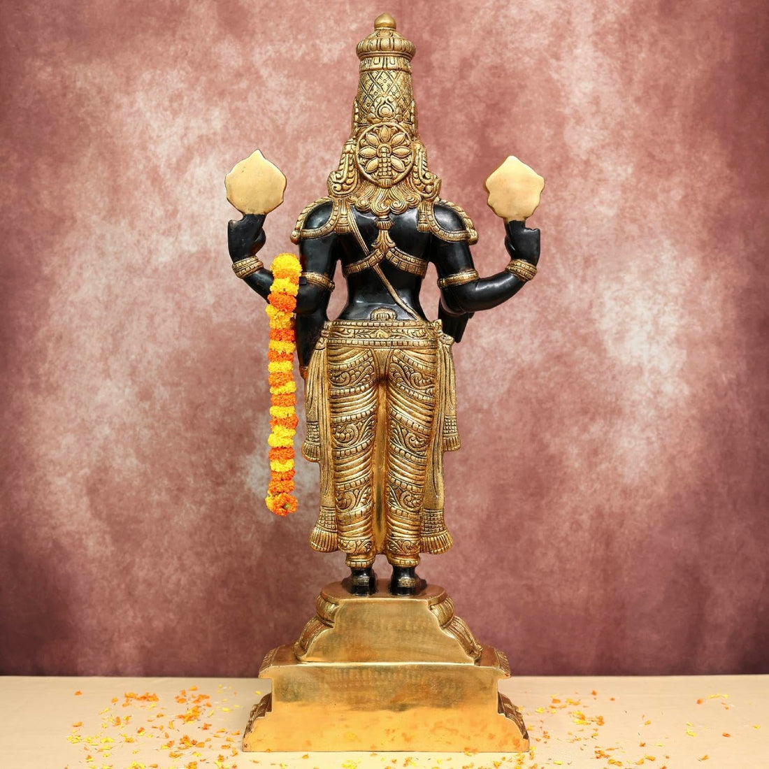 Brass Tirupati Balaji, 101.6 cm Big Large Black Golden Finish Brass Shree Venkateswara Statue for Home and Altar and Pooja Room Decor