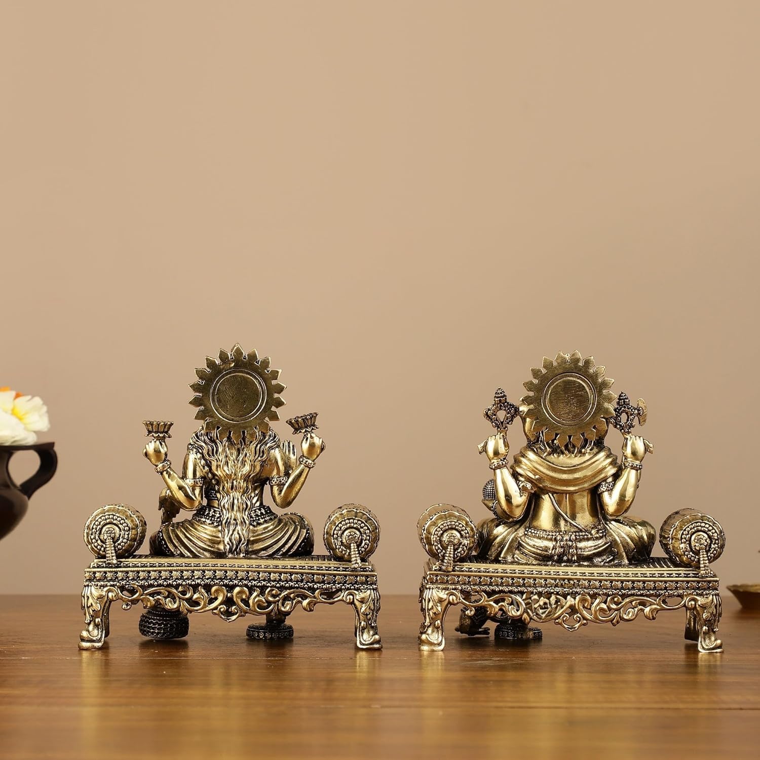 Shivaji Arts Lakshmi Ganesh Statue, 5.5 Inches Brass Ganesha Lakshmi Idols, Laxmi Ganesha Murti, Hindu Gods Statue for Diwali Puja.