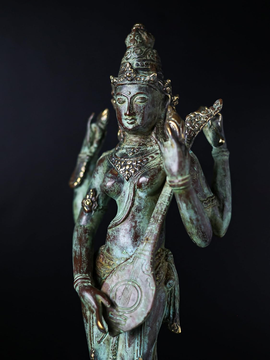 Shivaji Arts Bronze Standing Saraswati Statue with Swan Antique Sarswati Idol Playing Veena - 52 cm | Housewarming Gift | Diwali Gift | Beautiful Art Piece Home Altar Decor.