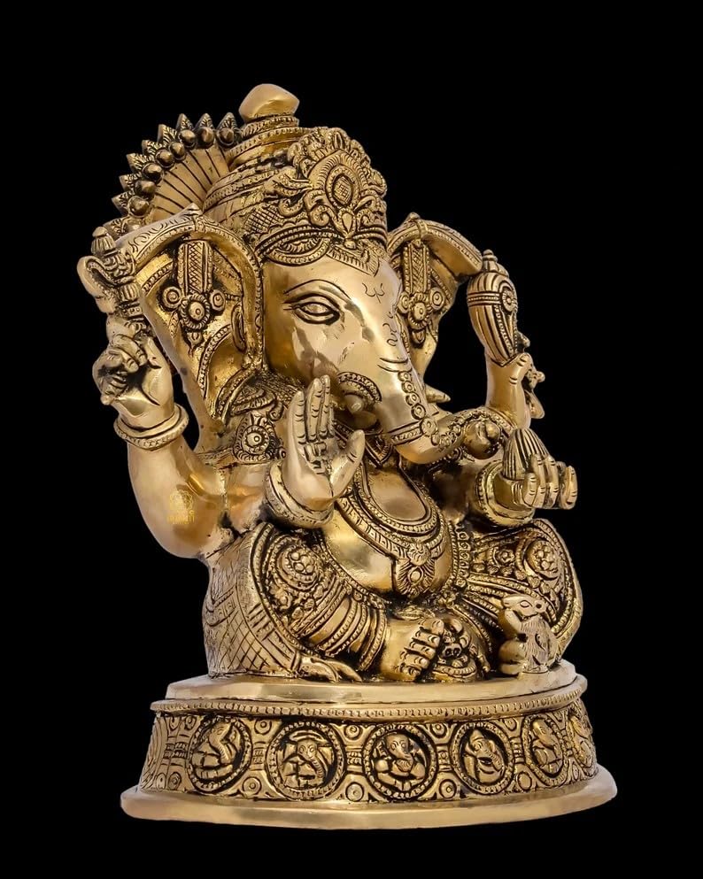 Brass Ganesha Statue - 28CM Large Ganesh Idol - Traditional Ganesh Murti Showpiece for Home Decor and Gifts Ganapathi Idol, Ashtavinayaka, Good Luck Gift for New Beginnings, Housewarming Gift