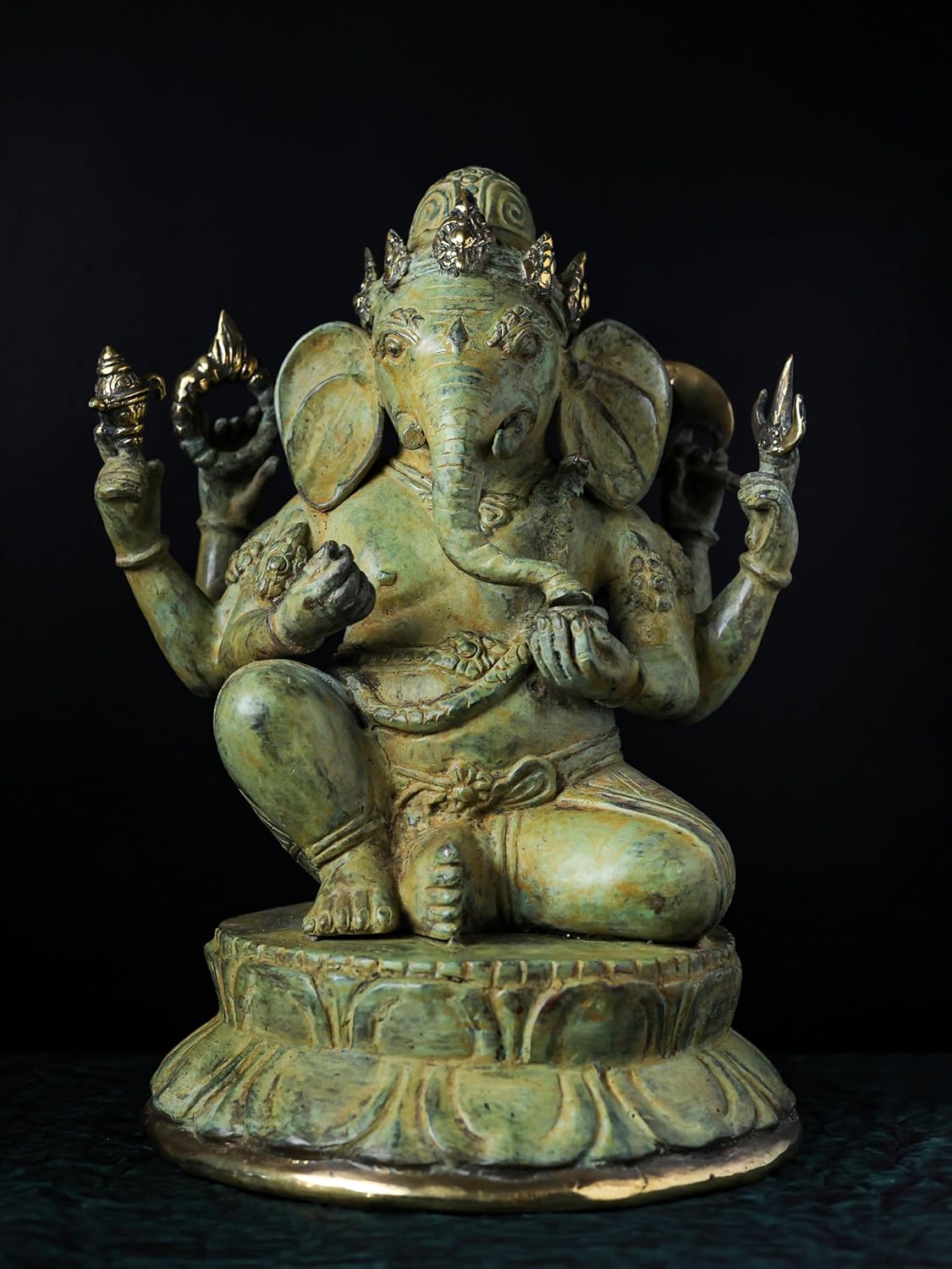 Shivaji Arts Bronze Antique Green Ganesha Statue, 42 CM Ganesh Antique Statue, Ganpati Idol, Good Luck Gift for New Beginnings, House Warming Gift | Home Altar Decor | Diwali Gift.